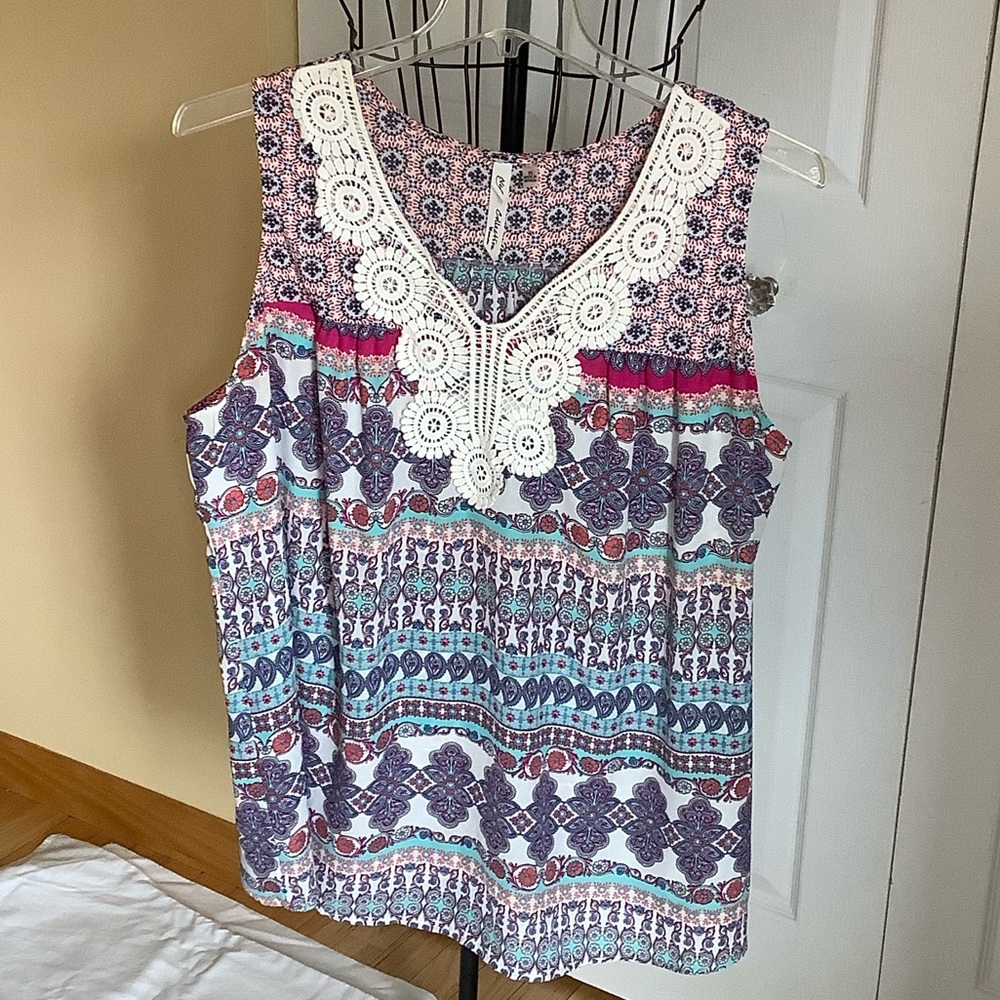 NY Collection Multicolor Patterned Tank Top